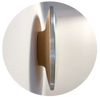 Close-up of The Present with a solid crock back and brushed stainless steel rings on a white background