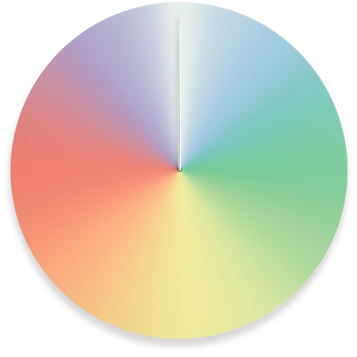 A colorful, round year clock face with no numbers against transparency.